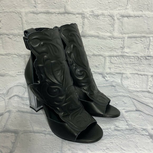 Miista Black Leather Rose Clear Black Block Heel - Picture 4 of 10